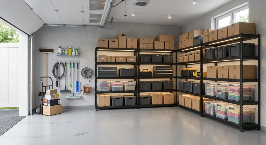 Desain Gudang Rumah Minimalis Rapi dengan Metal Rack