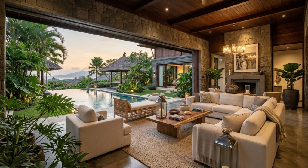 Desain Ruang Tamu Semi Outdoor untuk Rumah Mewah