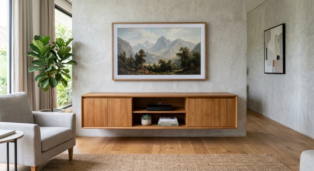 Desain Credenza TV Minimalis Melayang di Dinding
