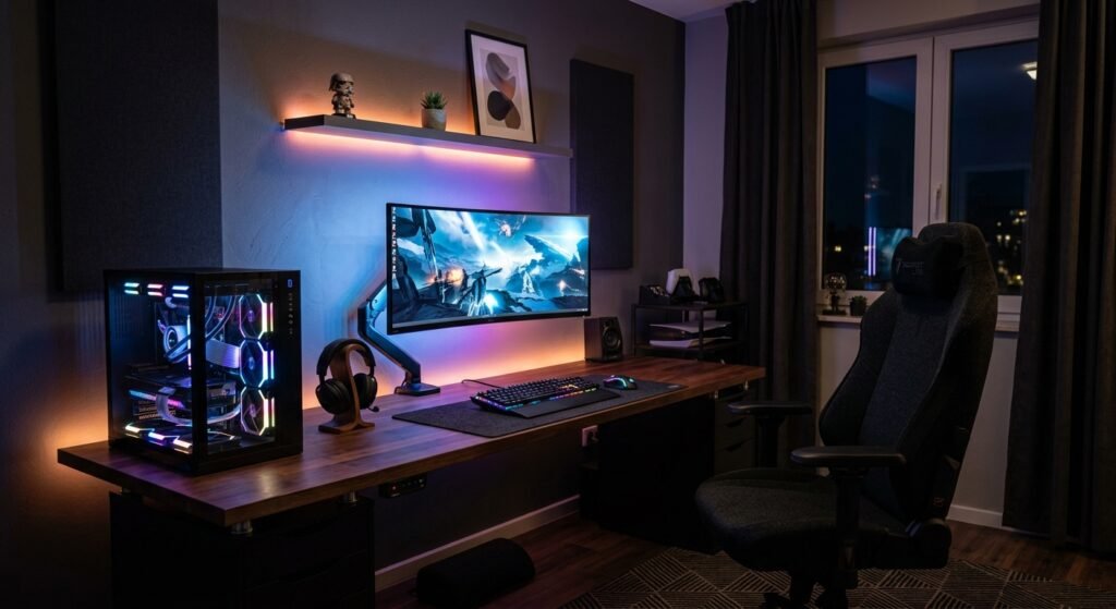 Desain Ruang Gaming Minimalis dengan LED RGB Ambient