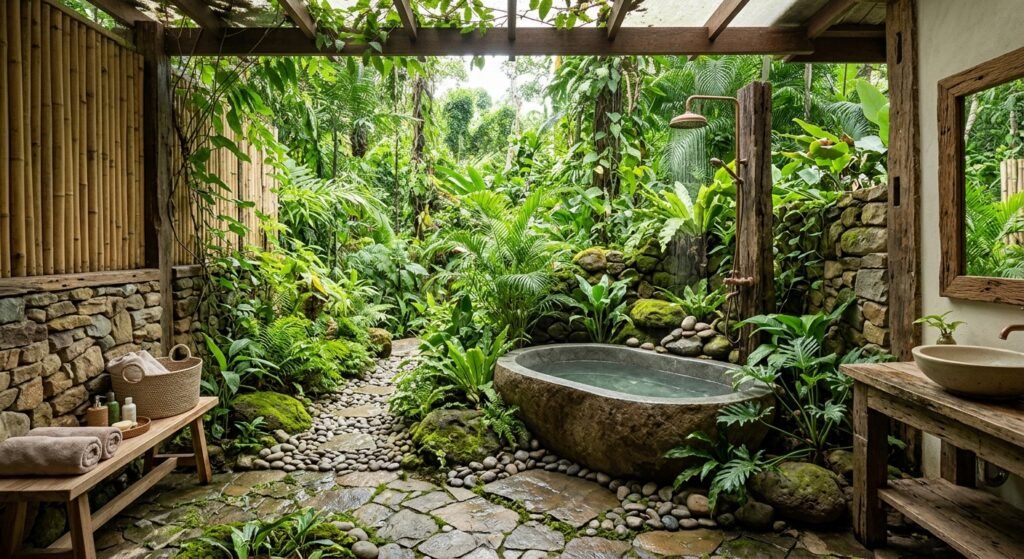 Desain Kamar Mandi Outdoor Menyatu dengan Nature