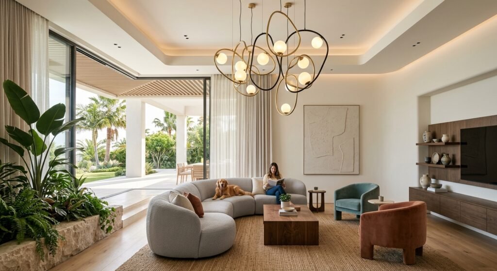 Inspirasi Lampu Chandelier Modern di Ruang Keluarga