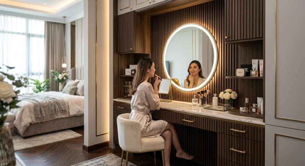 Cara Menata Meja Rias Build-in Mewah Hemat Tempat