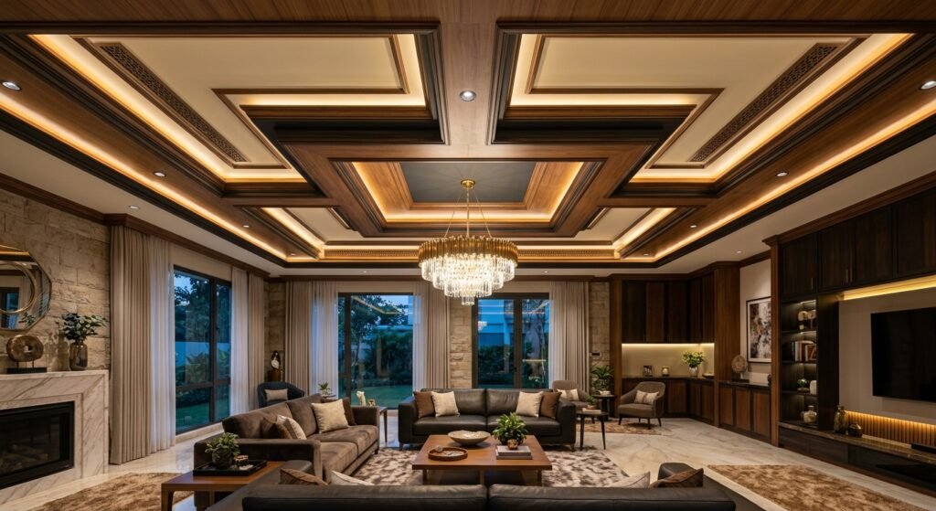 Desain Ceiling Ruang Keluarga Drop Ceiling Mewah