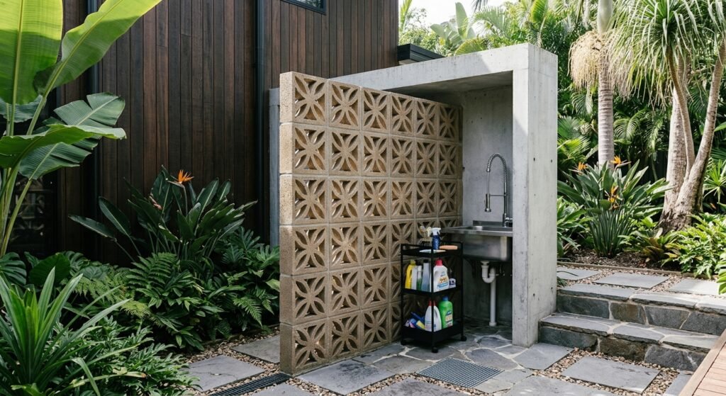 Inspirasi Roster Beton pada Area Service Rumah Modern