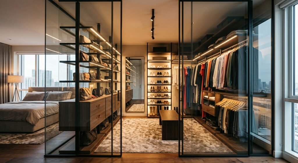 Tips Menata Walk-in Closet Kaca Transparan Modern